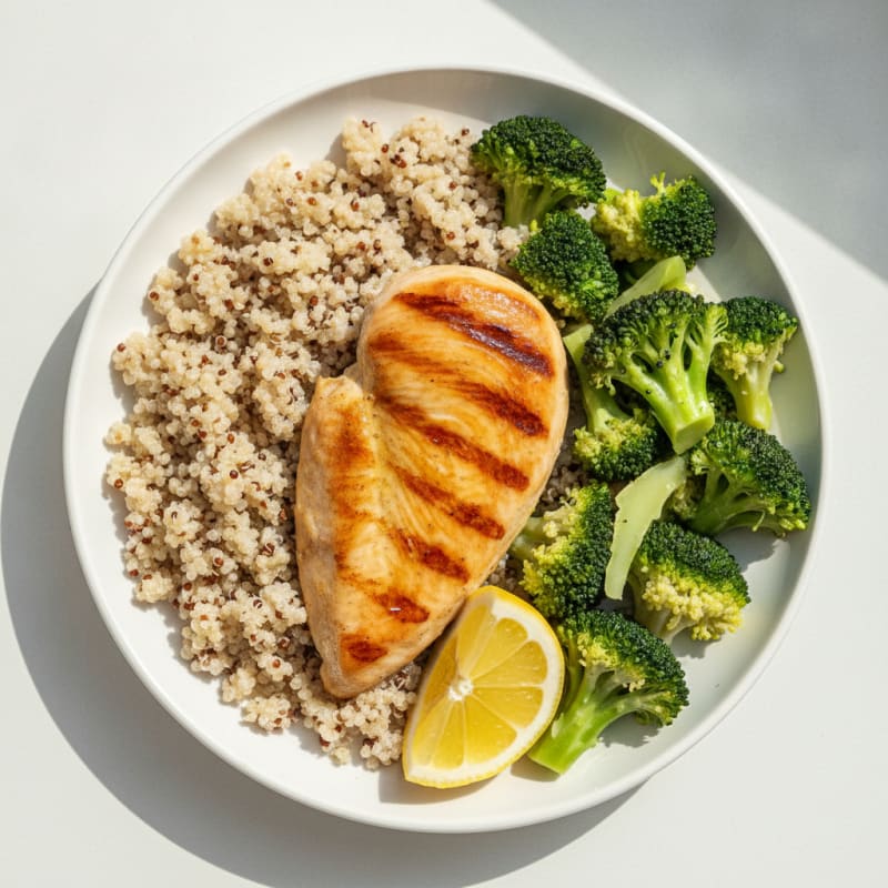 Grilled Chicken Breast with Quinoa and Steamed Broccoli