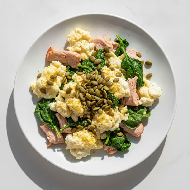 Egg White Scramble with Smoked Turkey and Spinach