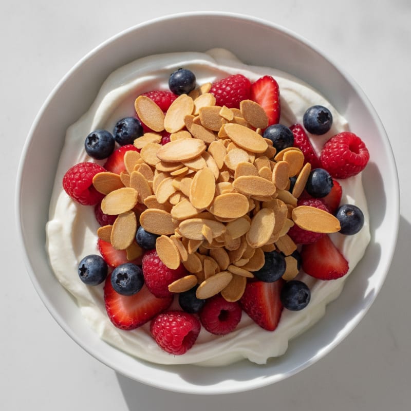 Greek Yogurt Protein Parfait with Mixed Berries and Almonds