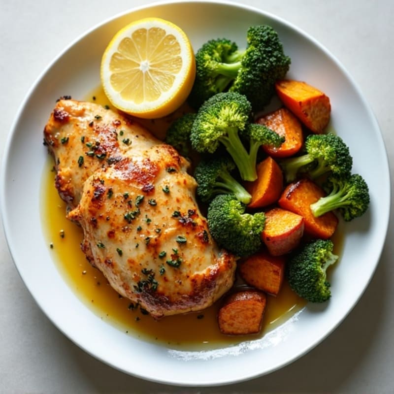 Crispy Sheet Pan Lemon Herb Chicken with Roasted Broccoli and Sweet Potatoes