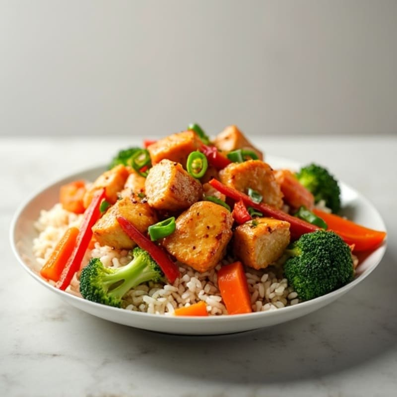 Crispy Chicken and Fresh Vegetable Stir-Fried Rice