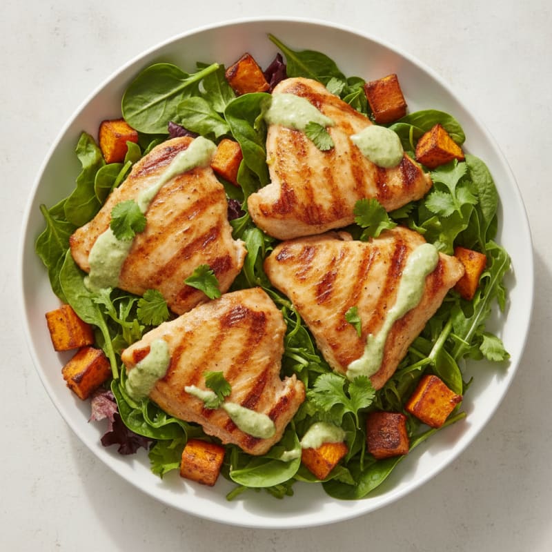 Citrus Chicken Thigh Salad with Roasted Sweet Potato and Cilantro