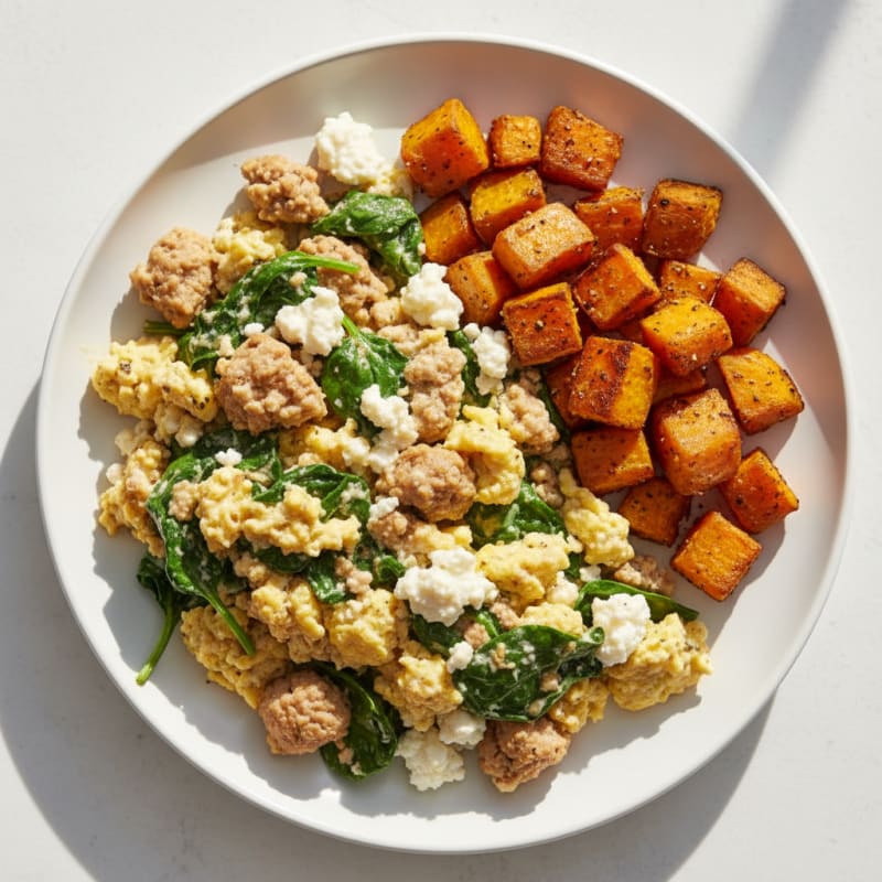 Cottage Cheese Scramble with Turkey and Spinach