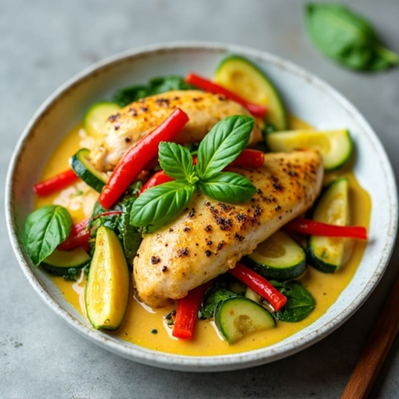 Creamy Coconut Green Curry Chicken with Fresh Vegetables