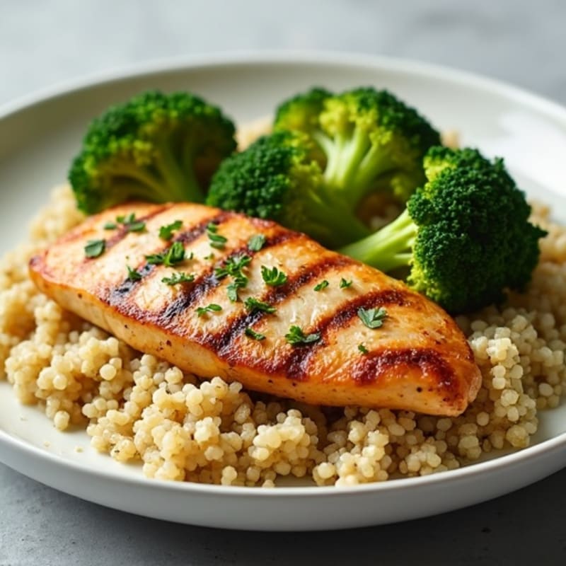 Grilled Chicken Breast with Quinoa and Roasted Broccoli