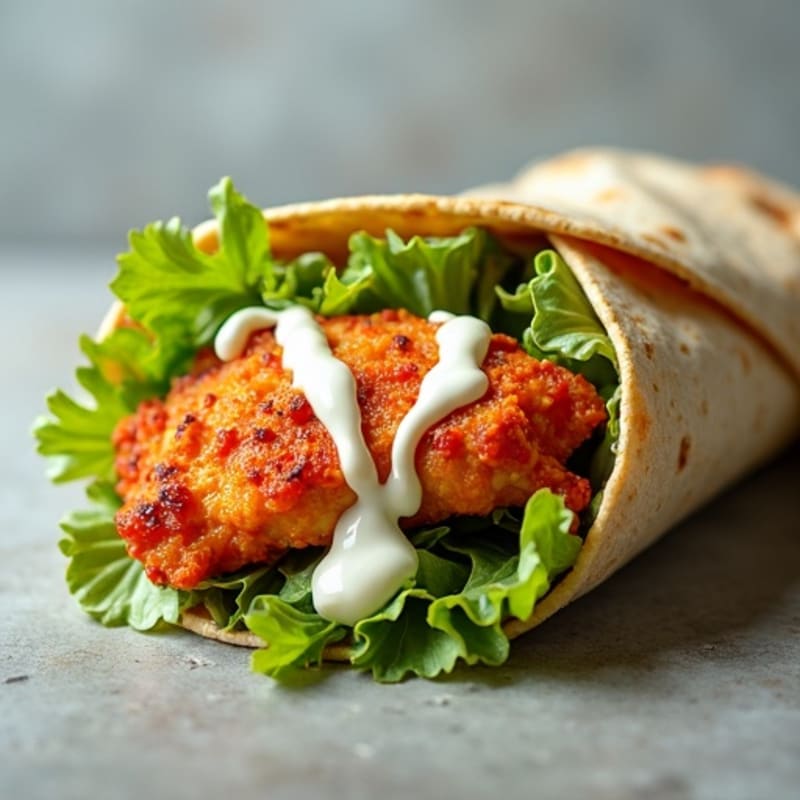 Crispy Buffalo Chicken Wrap with Fresh Greens and Creamy Ranch