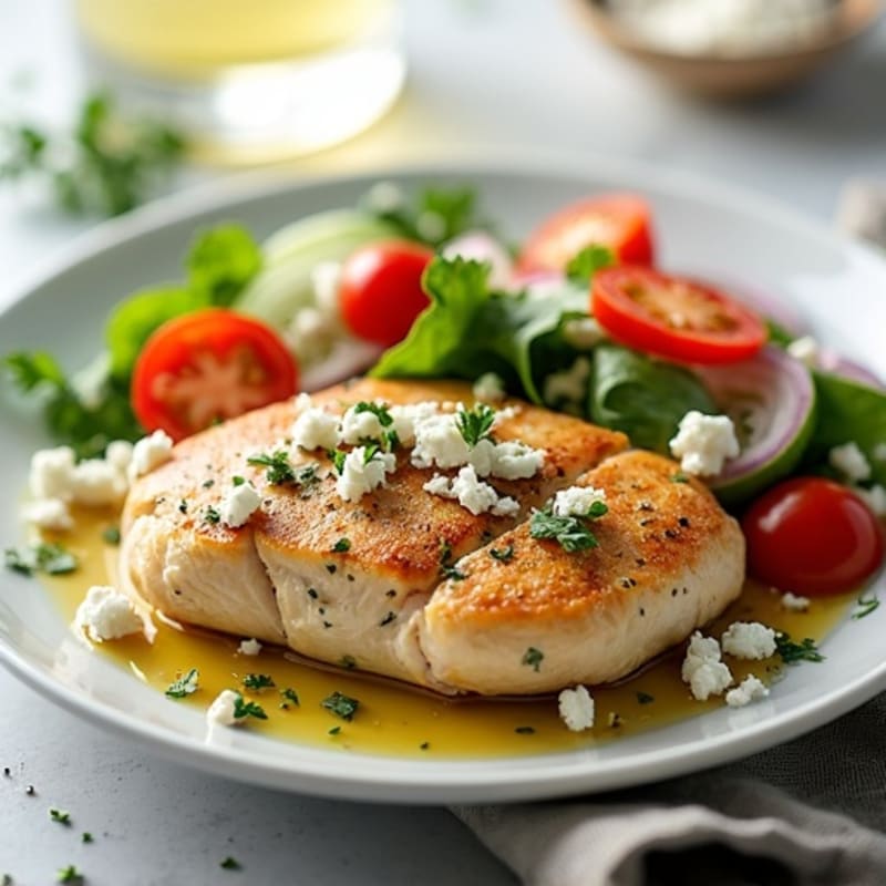 Lemon Herb Chicken with Fresh Feta and Crispy Vegetable Salad