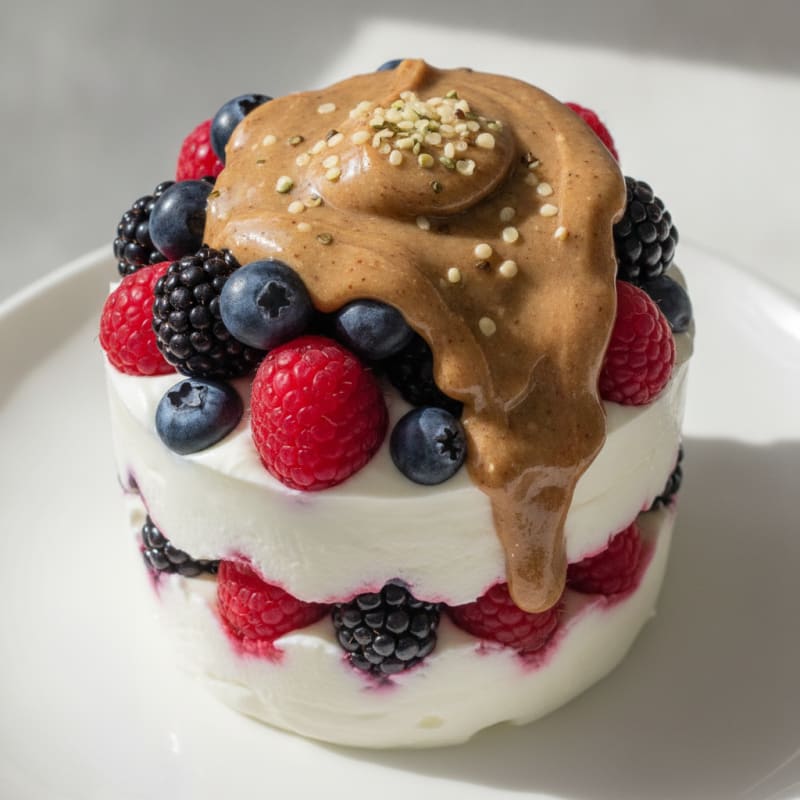 Greek Yogurt Protein Parfait with Mixed Berries and Almond Butter