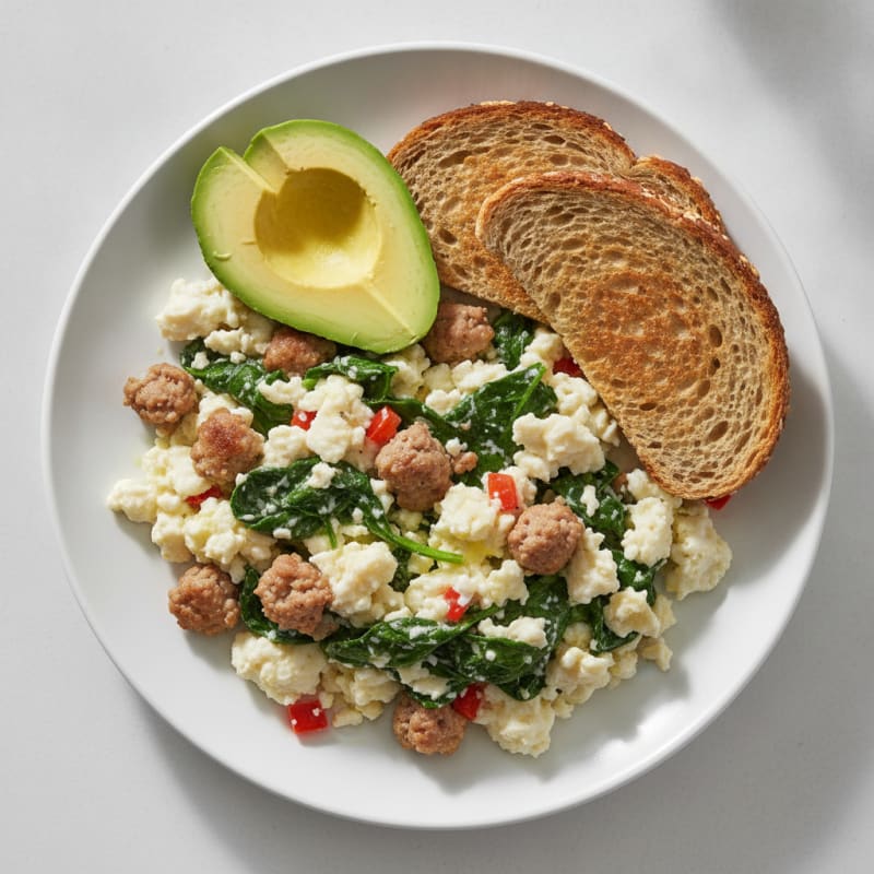 Egg White and Spinach Scramble with Turkey Sausage