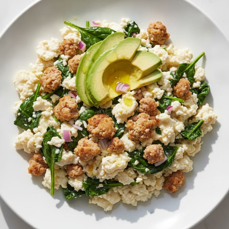 Egg White Scramble with Turkey Sausage and Spinach