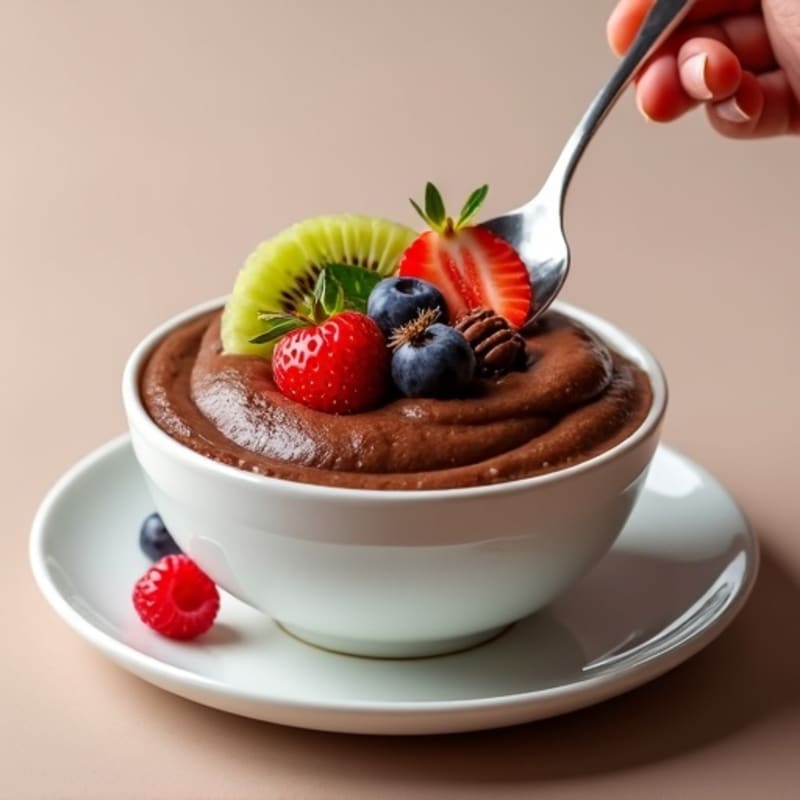 Creamy Chocolate Bean Protein Pudding with Mixed Fruit
