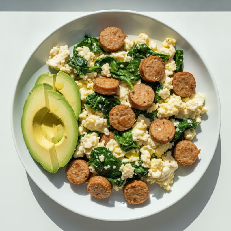 Egg White Scramble with Turkey Sausage and Spinach