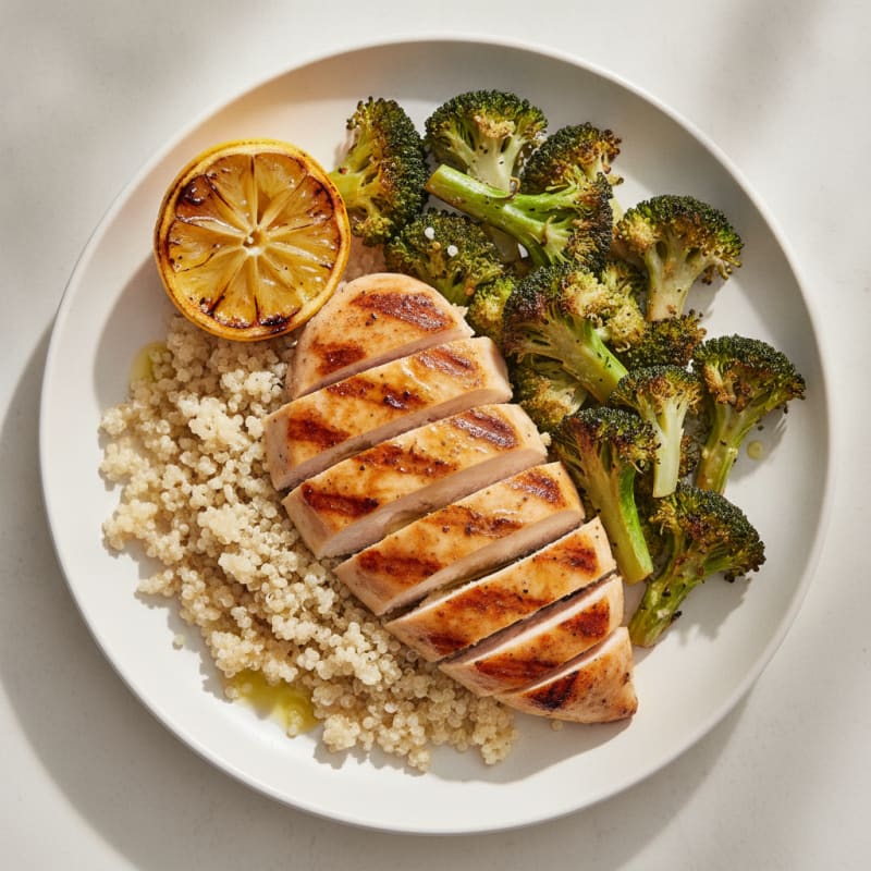 Grilled Chicken Breast with Quinoa and Roasted Broccoli