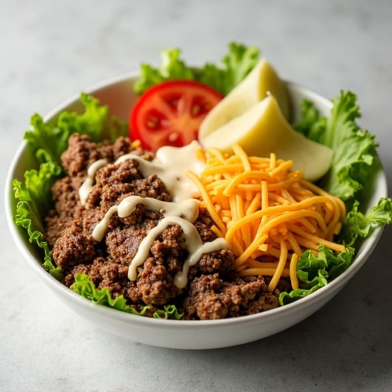 Lean Ground Beef Cheeseburger Bowl with Creamy Special Sauce