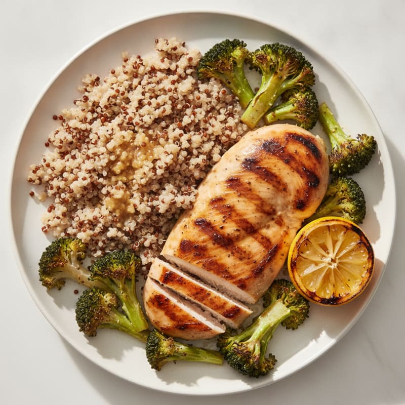 Grilled Chicken Breast with Roasted Broccoli and Quinoa