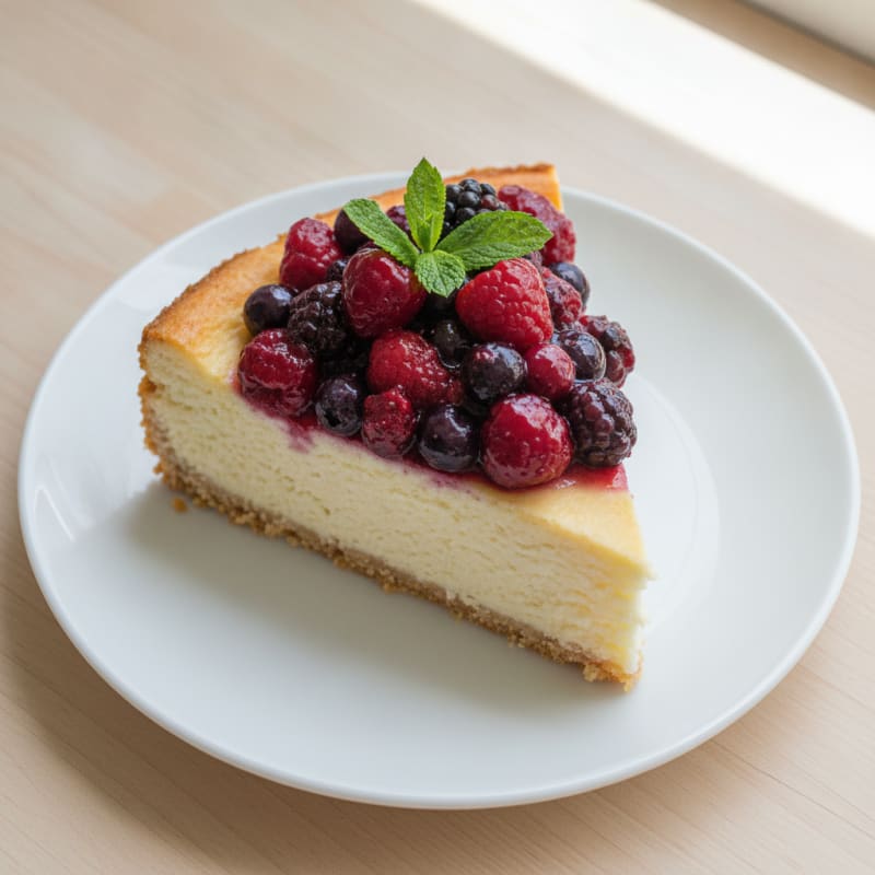 Greek Yogurt Protein Cheesecake with Mixed Berries