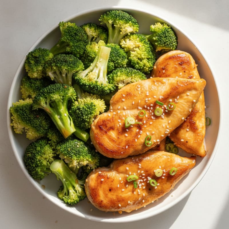 Orange Glazed Chicken with Steamed Broccoli