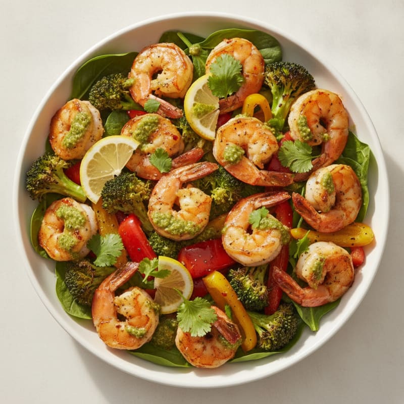 Garlic Shrimp with Roasted Broccoli and Peppers