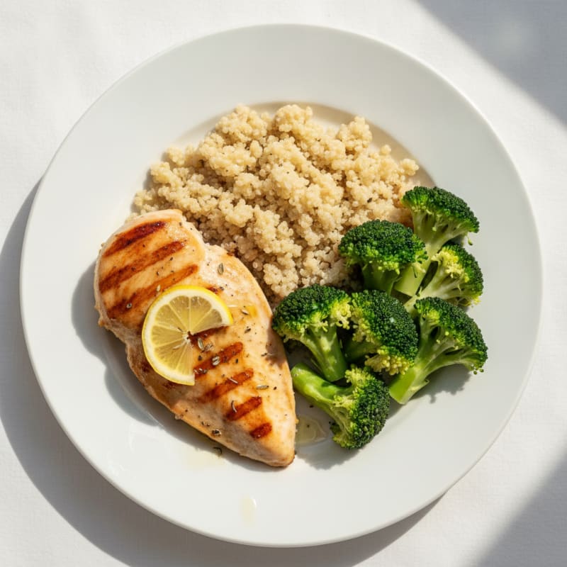 Grilled Chicken Breast with Quinoa and Steamed Broccoli