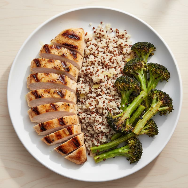 Grilled Chicken Breast with Quinoa and Roasted Broccoli