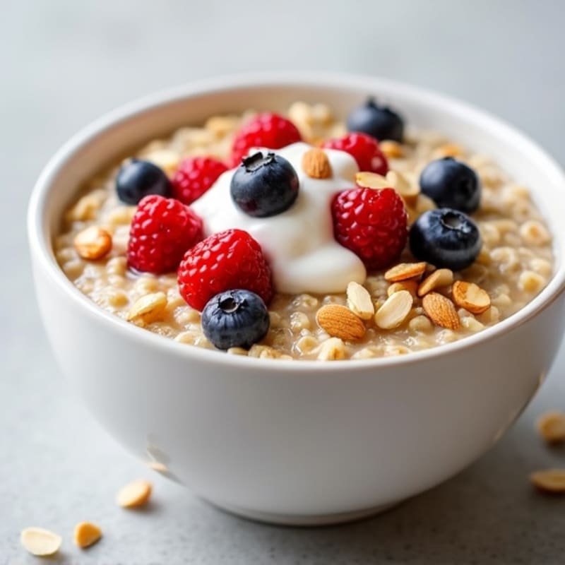 Creamy Protein Oatmeal with Fresh Berries and Crunchy Nuts