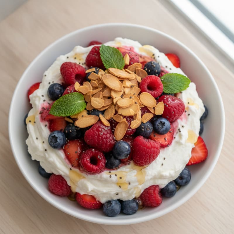 Creamy Greek Yogurt Protein Parfait with Mixed Berries and Almonds