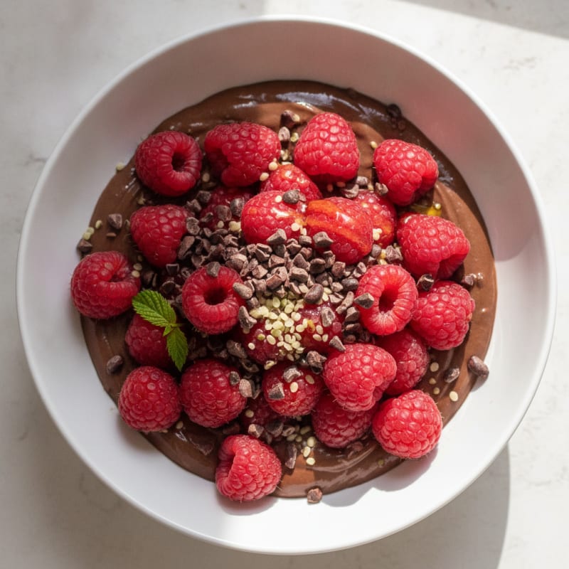 Protein Greek Yogurt Parfait with Chocolate and Berries