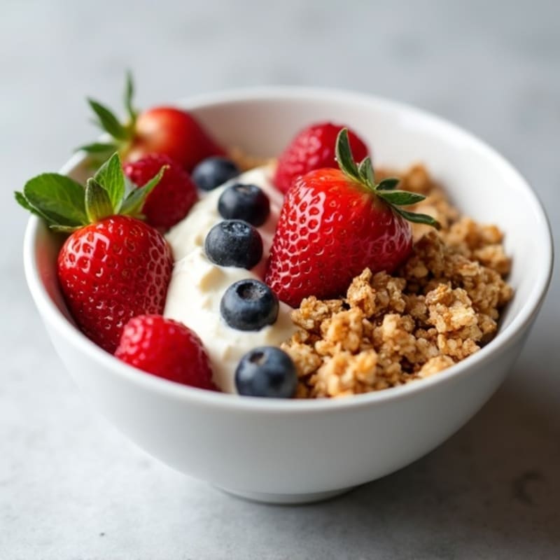 High-Protein Cottage Cheese Bowl with Fresh Berries and Crunchy Granola