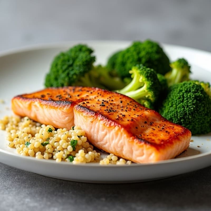 Seared Salmon with Roasted Broccoli and Quinoa