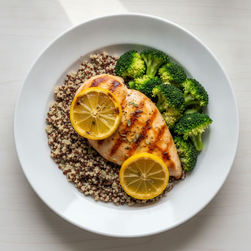 Grilled Chicken Breast with Quinoa and Steamed Broccoli