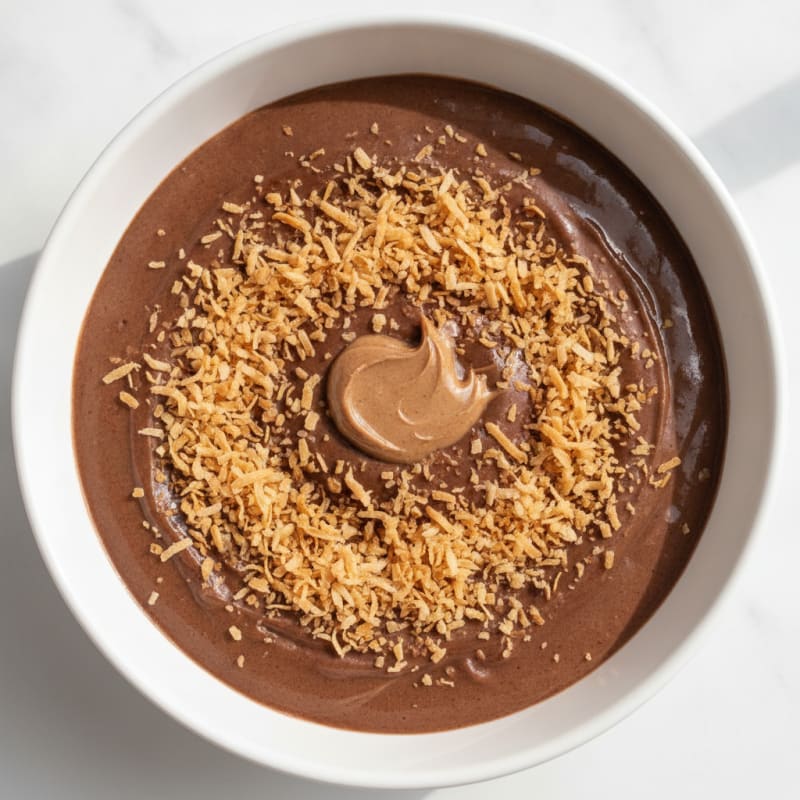 Chocolate Protein Pudding with Toasted Coconut