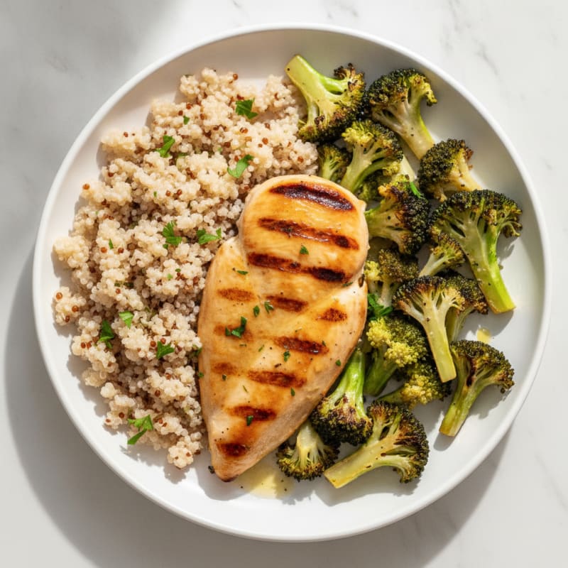Grilled Chicken Breast with Roasted Broccoli and Quinoa