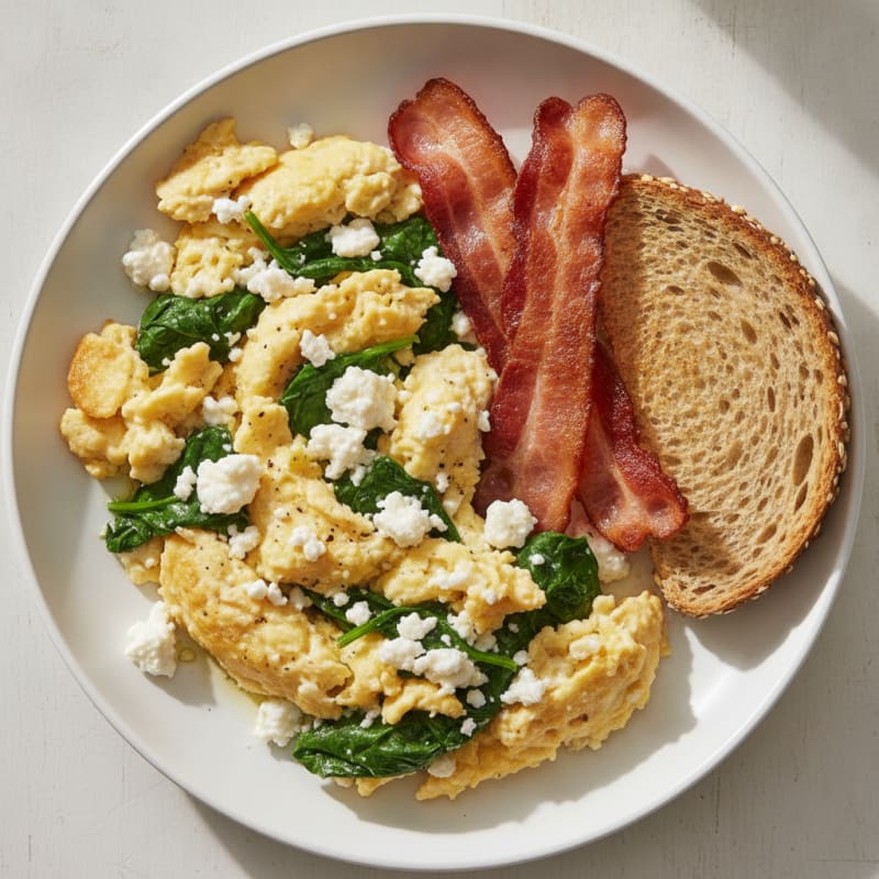 Cottage Cheese Scramble with Spinach and Turkey Bacon