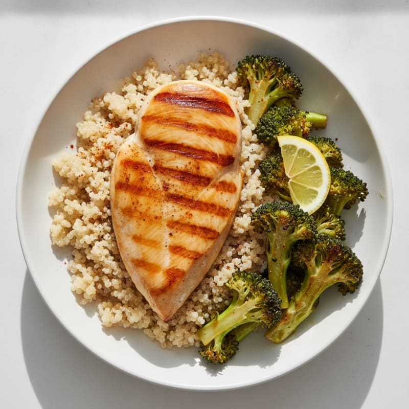 Grilled Chicken Breast with Quinoa and Roasted Broccoli