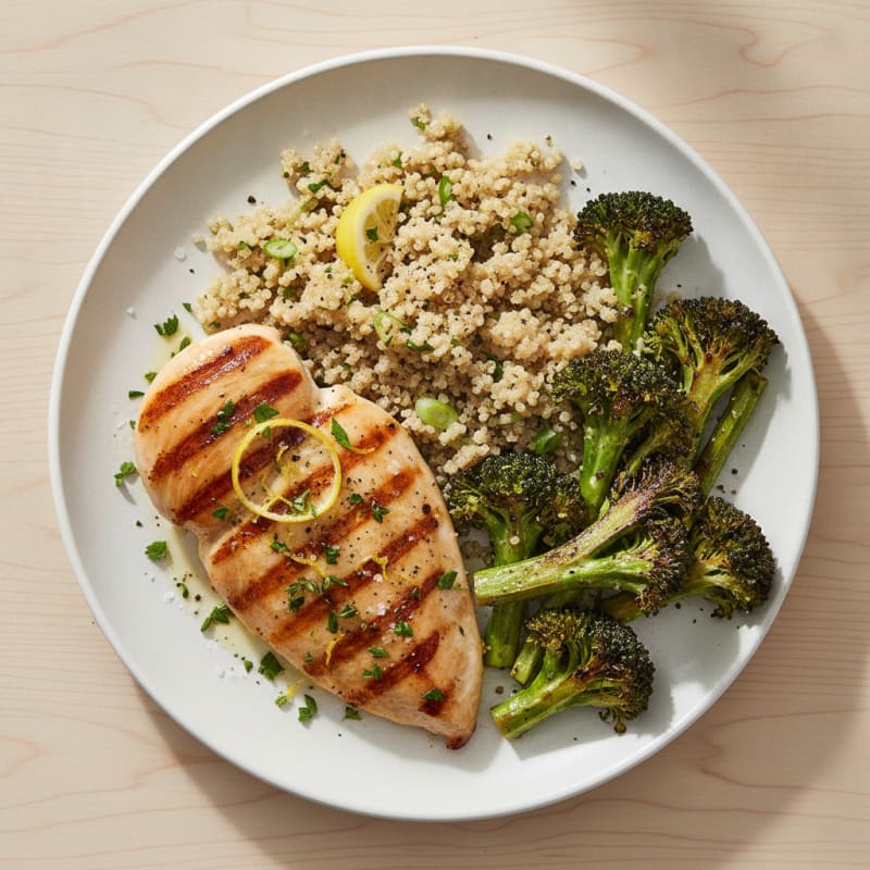 Grilled Chicken Breast with Quinoa and Roasted Broccoli