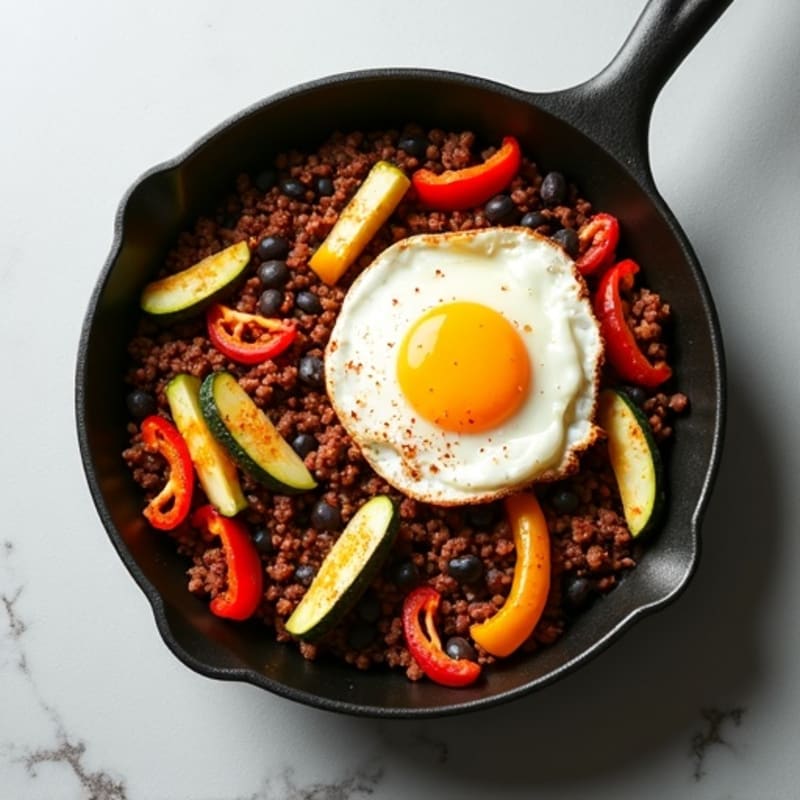Spiced Ground Beef and Roasted Vegetable Skillet