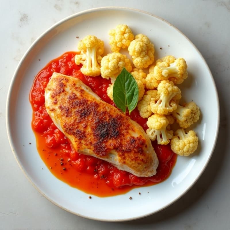 Spiced Chicken with Creamy Tomato Sauce and Roasted Cauliflower