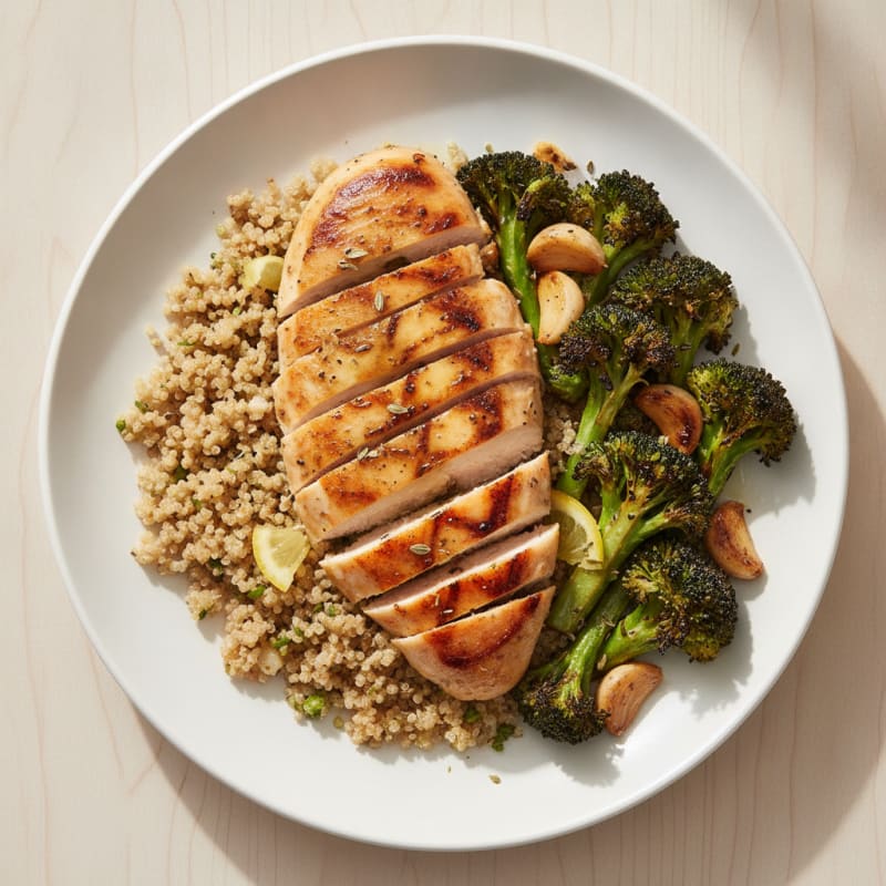 Grilled Chicken Breast with Quinoa and Roasted Broccoli
