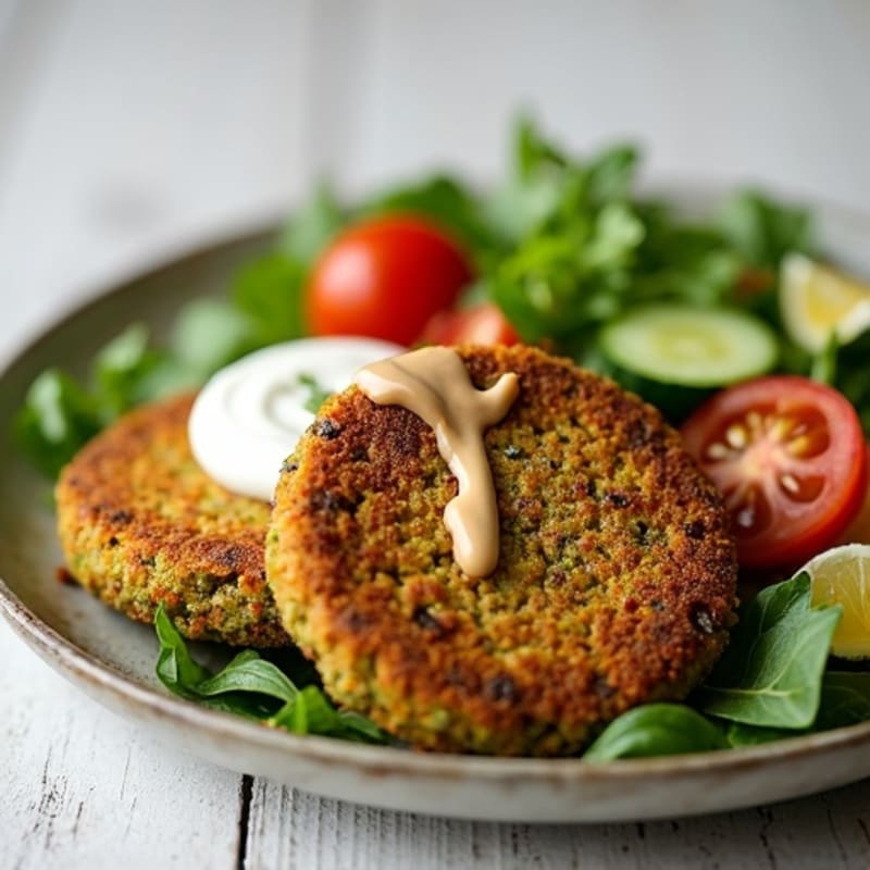 Crispy Baked Falafel with Creamy Tahini Drizzle and Fresh Herb Salad