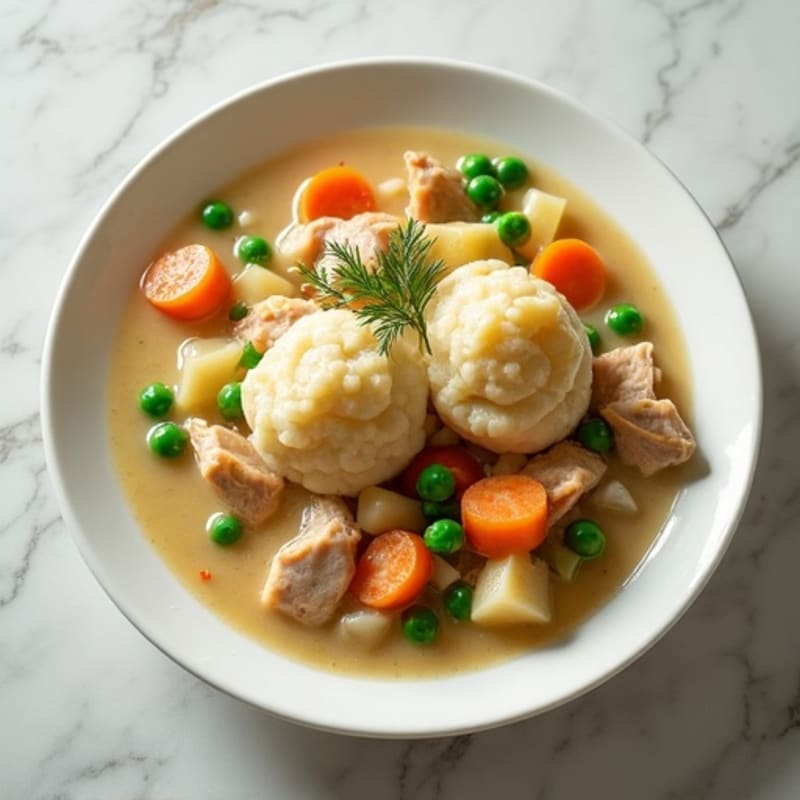 Creamy Chicken and Vegetable Stew with Fluffy Herb Dumplings