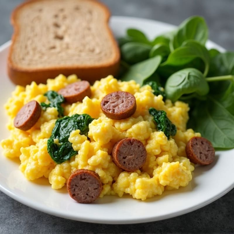 Egg White Scramble with Turkey Sausage and Spinach
