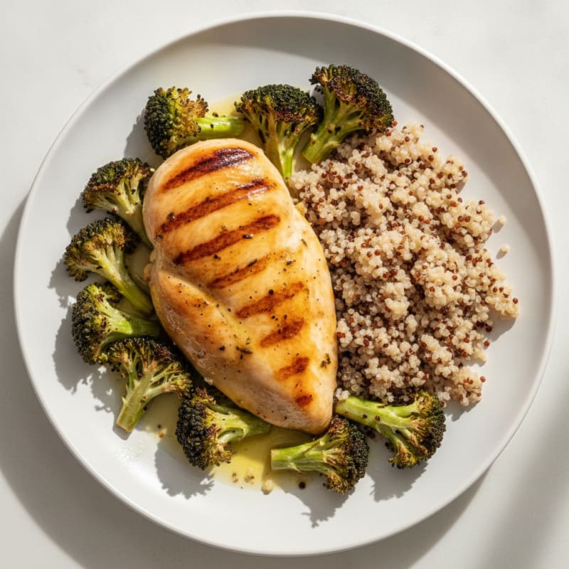 Grilled Chicken Breast with Quinoa and Roasted Broccoli