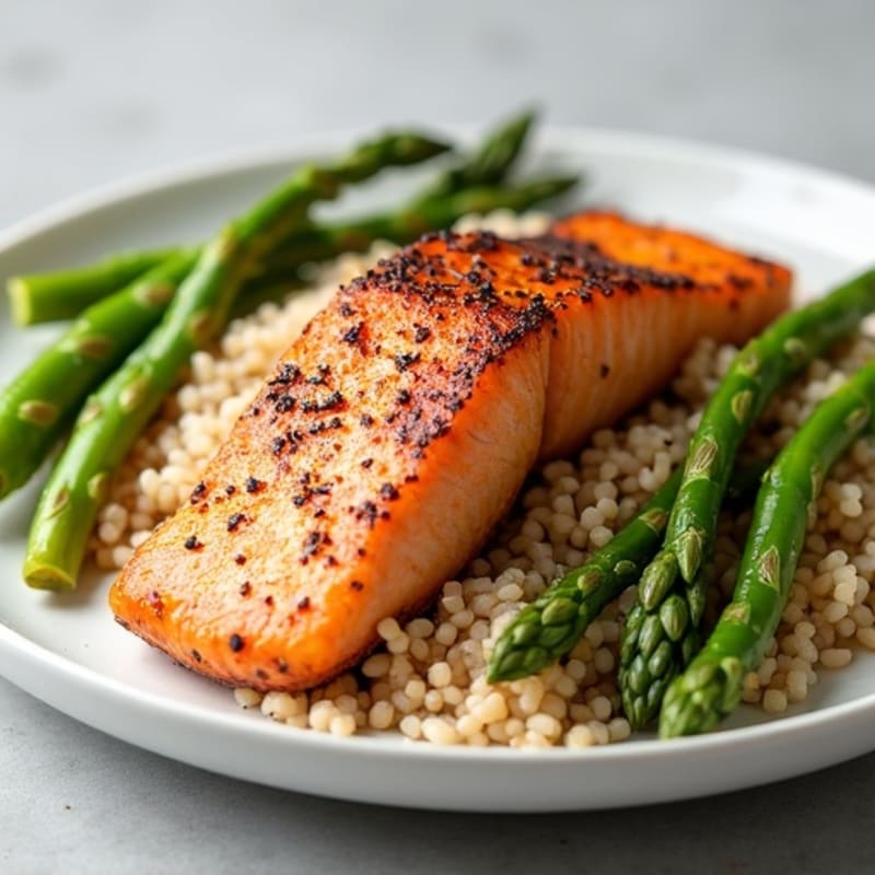 Seared Salmon with Steamed Asparagus and Brown Rice