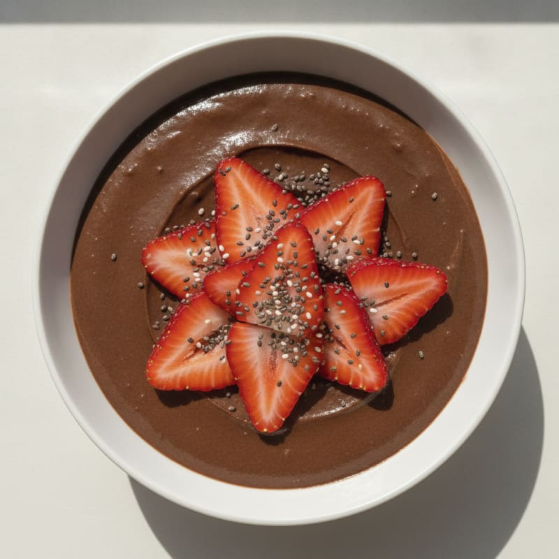 Silky Chocolate Protein Pudding with Fresh Strawberries