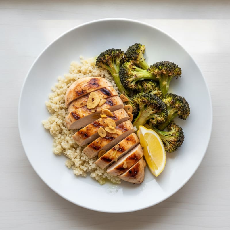 Grilled Chicken Breast with Quinoa and Roasted Broccoli