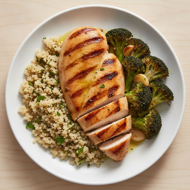 Grilled Chicken Breast with Quinoa and Roasted Broccoli