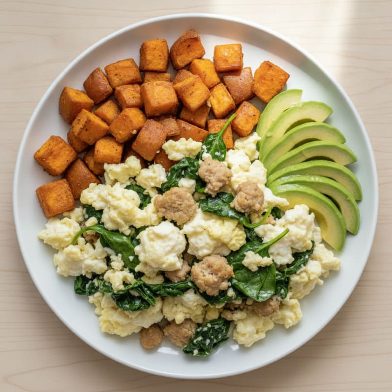 Egg White and Turkey Sausage Scramble with Spinach