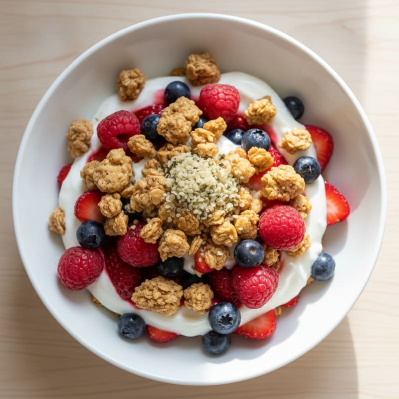 Greek Yogurt Parfait with Mixed Berries and Protein Granola