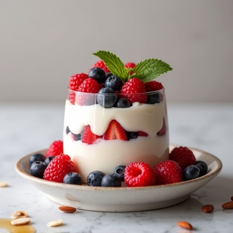 Creamy Greek Yogurt Protein Parfait with Mixed Berries and Almonds