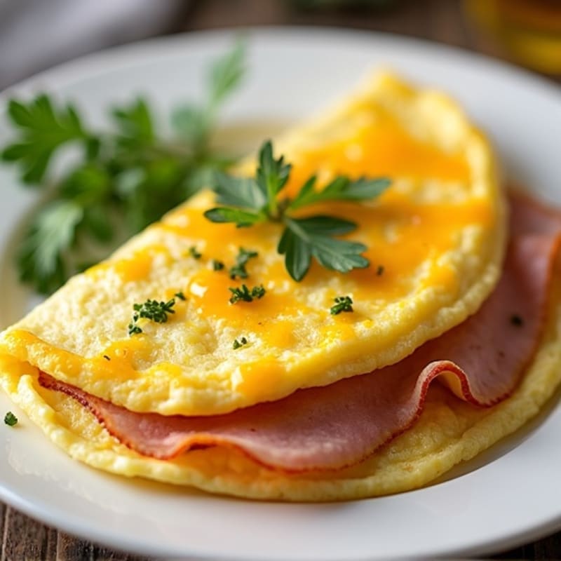 Fluffy Ham and Cheese Omelet with Fresh Herbs